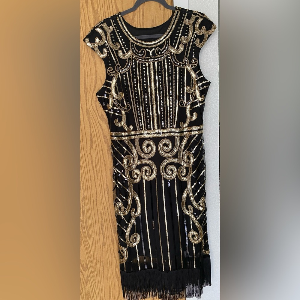 VIJIV 1920s Vintage Inspired Sequin Embellished
Fringe Long Gatsby Flapper Dress